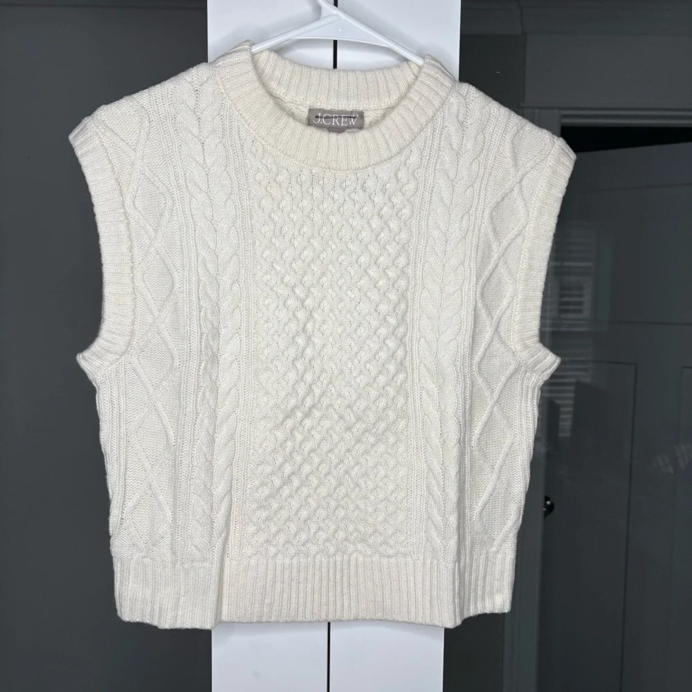 NWT J. Crew Cable-knit Shell Sweater Wool Blend Ivory